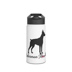 “Cropped Ears” Doberman Mom Stainless Steel Water Bottle, Standard Lid