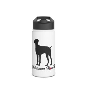 “Natural Ears” Doberman Mom Stainless Steel Water Bottle, Standard Lid